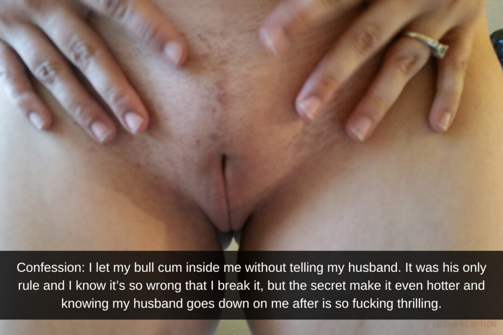 Hotwife with her hands over her tummy showing off her wedding ring and her shaved, tight pussy.